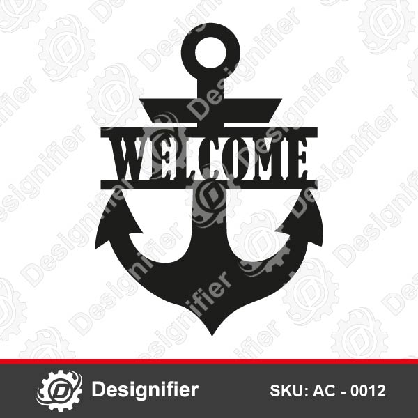 DXF CNC Plasma Laser Cut Ready Vector 2 Anchors Welcome Digital Art Sign 