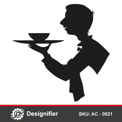 You can make nice decorations in your kitchen or dining room or even your café shop using Waiter Silhouette Design AC0021 DXF file for cutting