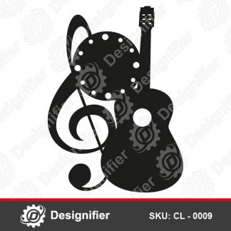 Antique Designed Guitar Clock CL0009 can be used to create innovative and attractive Wall Clock with music DXF design