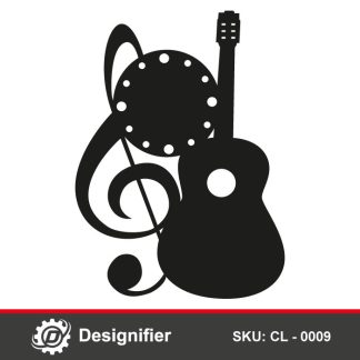 Antique Designed Guitar Clock CL0009 can be used to create innovative and attractive Wall Clock with music DXF design