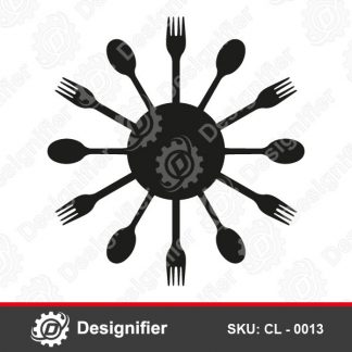 Flatware Wall Clock CL0013 DXF Design File is used to create a wonderful and attractive Clock in the walls of your home kitchen