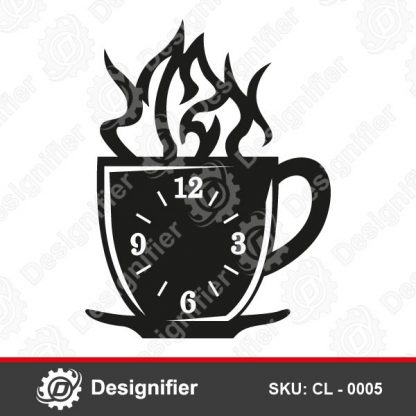 Hot Coffee Cup Clock CL0005 DXF Design adds an aesthetic touch to your kitchen Walls by manufacturing this nice Clock