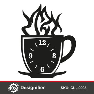 Hot Coffee Cup Clock CL0005 DXF Design adds an aesthetic touch to your kitchen Walls by manufacturing this nice Clock