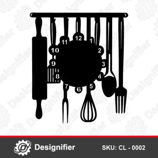 Kitchen Tools Clock CL0002 would look lovely Kitchen Decoration Clock Design if hung in your kitchen, dining room or cafe shop