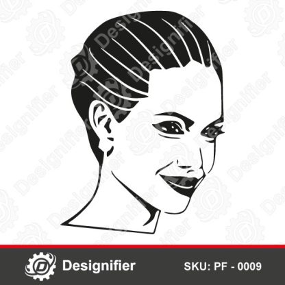 You can use Angelina Jolie Vector Face PF0009 DXF Design to make very nice wall art for American Actress Angelina Jolie and for people who love cinema, movies, and actors