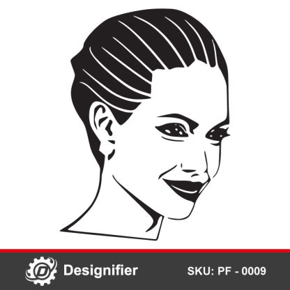 You can use Angelina Jolie Vector Face PF0009 DXF Design to make very nice wall art for American Actress Angelina Jolie and for people who love cinema, movies, and actors