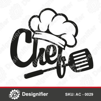Chef Kitchen Design AC0029 can be used to make a wonderful decor in the kitchen with abstract Chef word and cooking tools