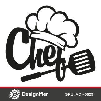 Chef Kitchen Design AC0029 can be used to make a wonderful decor in the kitchen with abstract Chef word and cooking tools