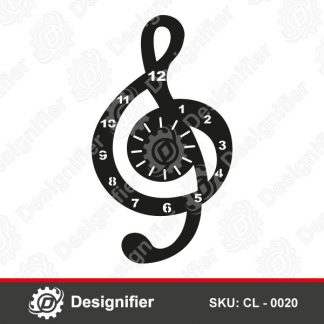 Music Sol Key Wall Clock CL0020 DXF design can be used to make nice music wall clock in wonderfully artistic way