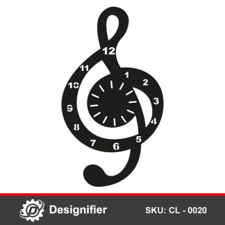 Music Sol Key Wall Clock CL0020 DXF design can be used to make nice music wall clock in wonderfully artistic way