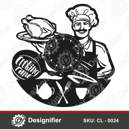 you can make the best wall clock and add a wonderful decorative touch by using the design Cooking Time Wall Clock DXF CL 0024