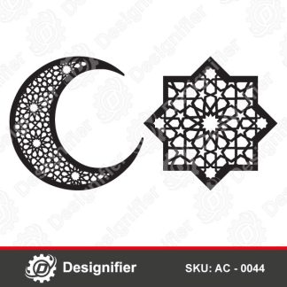 You can create wonderful Islamic decorations through the digital design Islamic pattern crescent moon DXF AC 0044 in the walls of your home or in your children's rooms during Ramadan.