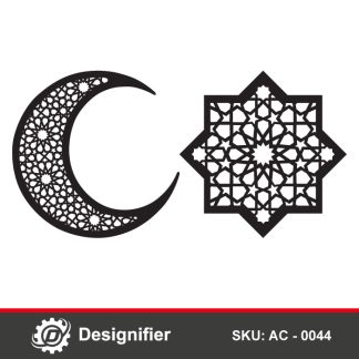 You can create wonderful Islamic decorations through the digital design Islamic pattern crescent moon DXF AC 0044 in the walls of your home or in your children's rooms during Ramadan
