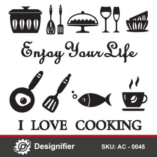 You can use Kitchen Tools Set DXF AC0045 to make very nice kitchen and café decoration