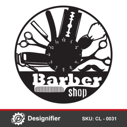 You can create awesome clocks for hairdressers and barbers using Barber Shop Wall Clock DXF CL0031 vector design by laser or CNC cutter