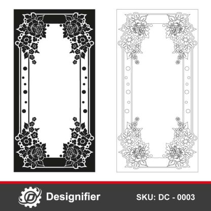 You can decorate wood pieces through a CNC Router and frosted glass with Sandblast using Corner Flower Frame DXF DC0003 vector design