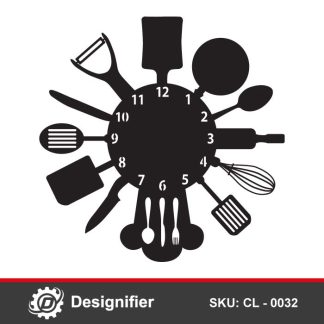 You can create fascinating wall clocks in cafe or restaurant using Kitchen Tools Wall Clock DXF CL0032 vector art