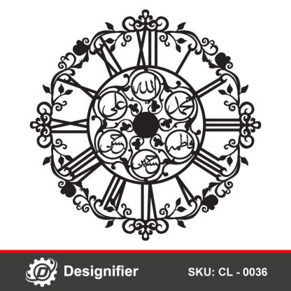 You can make great Wall clocks by using the Ahl Al-Bayt Islamic Clock DXF CL0036 vector file with laser-cutting and CNC technology
