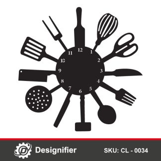 You can create an astonishing wall clock for the kitchen by using the Kitchen Utensils Wall Clock DXF CL0034 vector file for laser and CNC cutting