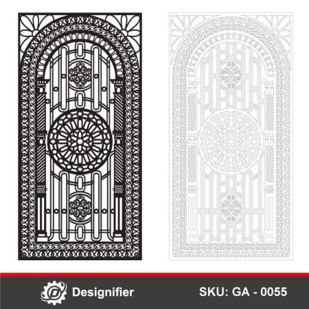 You can make a luxurious door for villas or houses by using the Classic Romanian Door DXF GA0055 vector file in Laser cutting or CNC Plasma