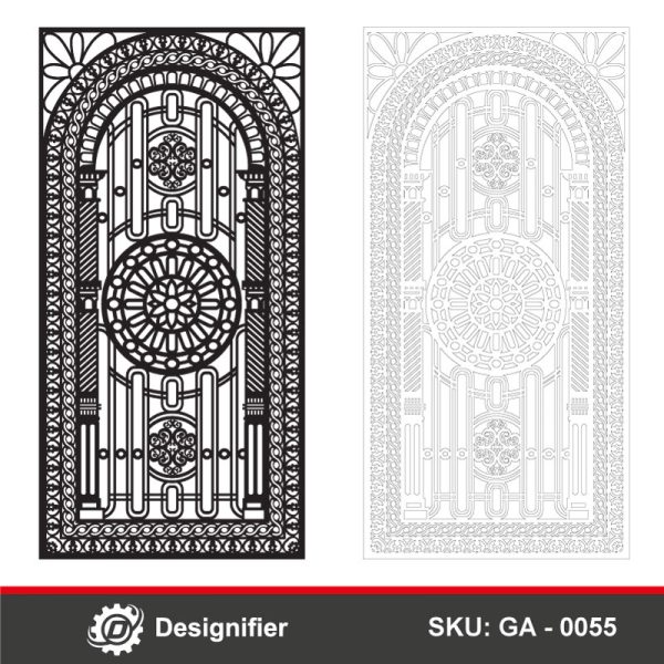 You can make a luxurious door for villas or houses by using the Classic Romanian Door DXF GA0055 vector file in Laser cutting or CNC Plasma