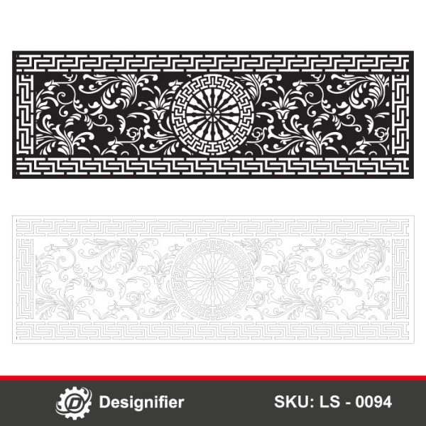 You can make a creative balcony or stairs handrail by using the Floral Versace Handrail DXF LS0094 vector file in Laser cutting or Plasma cut operations for metal manufacturing