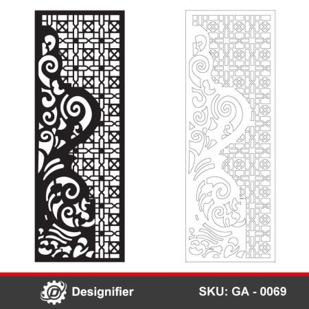 Oriental Geometric Half Door DXF GA0069 vector design can make awesome doors by fiber laser cutting or plasma cutting, or any CNC operations