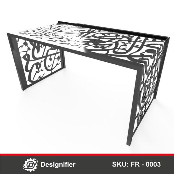 You can make a modern Arabic-style table by using Stylish Arabic Calligraphy Table DXF FR0003 in Laser cutting for any metal
