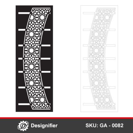 Curved Islamic Arabesque Door DXF GA0082 vector file is optimized for diverse CNC and laser cutting applications like doors, partitions, or decorative wall panels