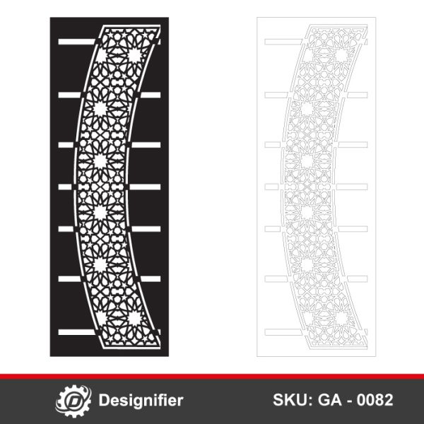 Curved Islamic Arabesque Door DXF GA0082 vector file is optimized for diverse CNC and laser cutting applications like doors, partitions, or decorative wall panels