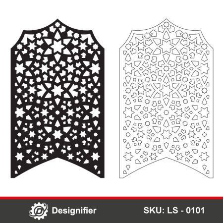 Symmetrical Islamic Arch Panel DXF LS0101 can add a traditional Islamic geometric touch, making it ideal for decorative door panels or privacy screens for masjids