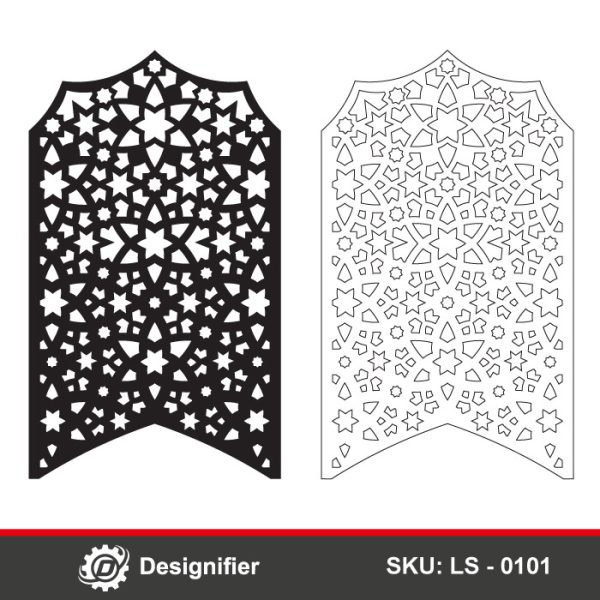 Symmetrical Islamic Arch Panel DXF LS0101 can add a traditional Islamic geometric touch, making it ideal for decorative door panels or privacy screens for masjids