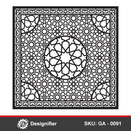 Decorative Islamic Panel DXF GA0091 vector design is ideal for doors, gates, privacy screens, or decorative partitions in laser-cut or CNC operations