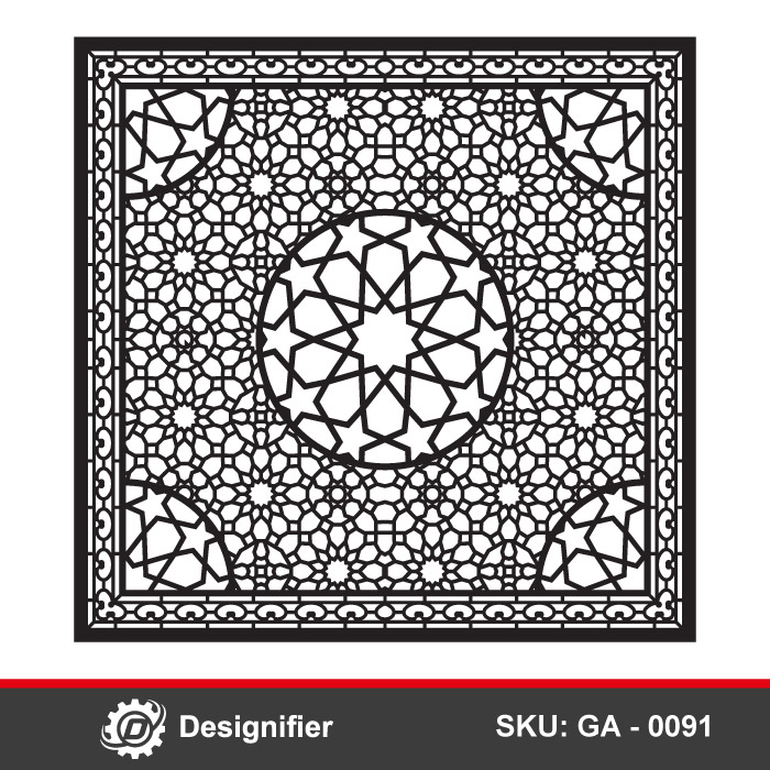 Decorative Islamic Panel DXF GA0091 vector design is ideal for doors, gates, privacy screens, or decorative partitions in laser-cut or CNC operations