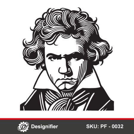 Beethoven Face DXF PF0032 is perfect for commercial projects such as wall décor, music studio branding, and personalized gifts, appealing strongly to musicians