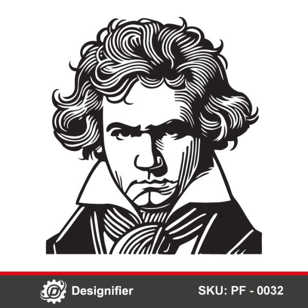 Beethoven Face DXF PF0032 is perfect for commercial projects such as wall décor, music studio branding, and personalized gifts, appealing strongly to musicians