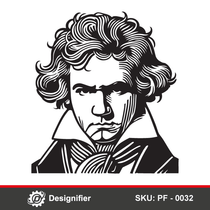 Beethoven Face DXF PF0032 is perfect for commercial projects such as wall décor, music studio branding, and personalized gifts, appealing strongly to musicians