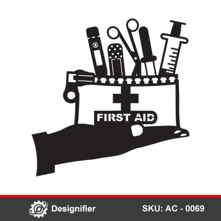 First Aid Kit Silhouette DXF AC0069 works well in laser cutting or CNC projects for wall art, safety signage, clinic decor, and themed panels