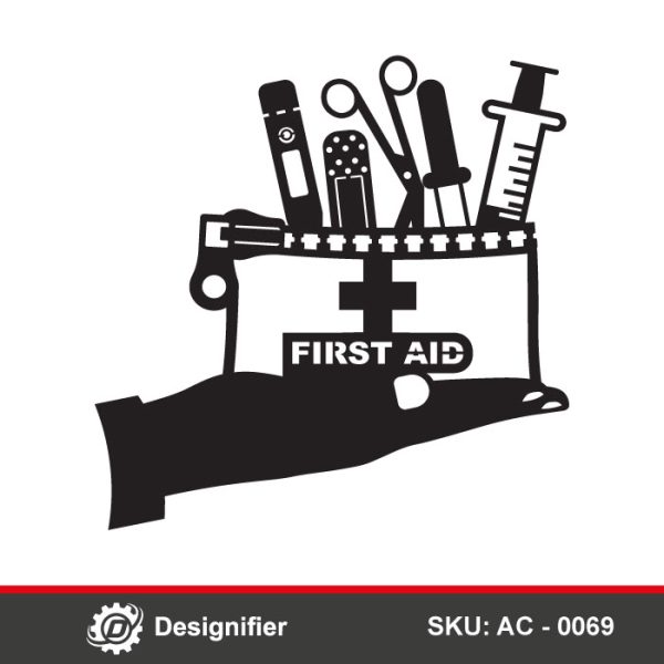 First Aid Kit Silhouette DXF AC0069 works well in laser cutting or CNC projects for wall art, safety signage, clinic decor, and themed panels